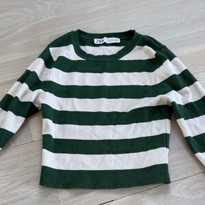 Zara Striped Forest Green and Cream Sweater